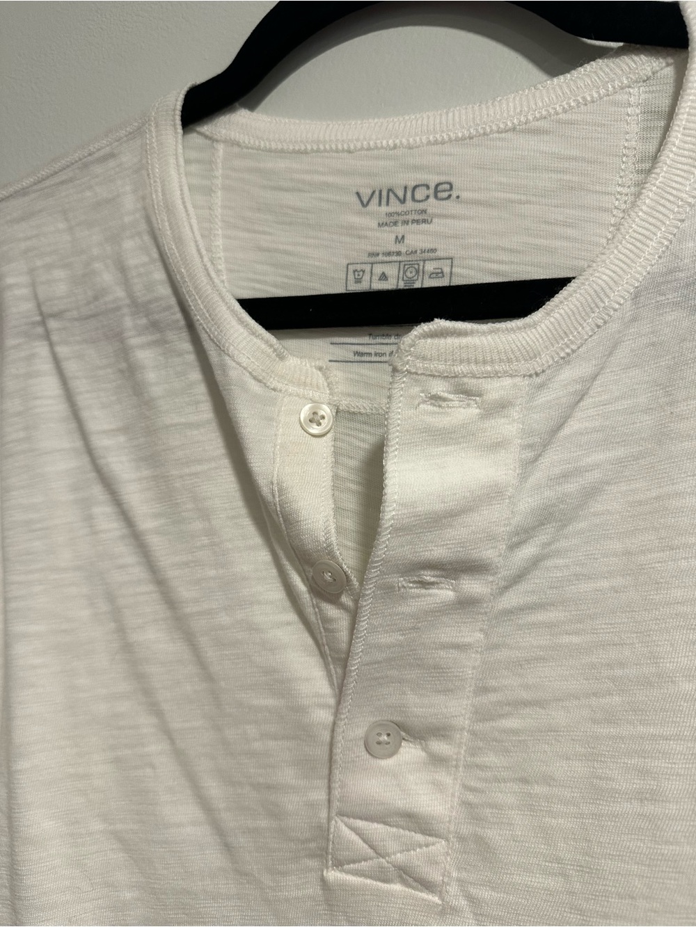 VINCE Men’s Short Sleeve Soft Slub Cotton Henley Tee Shirt Top White Medium - Picture 4 of 8